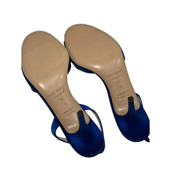 New KATE SPADE Womens Blue Jeweled Bow Satin Slingback Heels Sandals Size 8 B - Picture 8 of 8